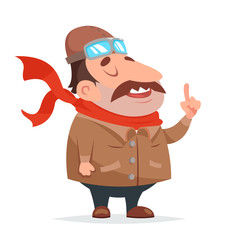 Naklejka premium Thick Aviator Pilot Mascot Character Icon Retro Cartoon Design Vector Illustration