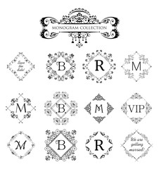 Set of vector decorative frames for wedding invitation, birthday greeting card, vintage monogram, frames and vignette for menu card, restaurant, cafe, hotel, jewelry store and logo templates