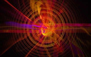 Obraz premium Perturbation of the atomic nucleus and elementary particles in an unstable state in the form of a raging fireball scrolling spiral