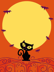 Vector Illustration of Silhouette Cat on Moonlight for Halloween Background