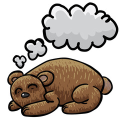 Cute sleeping bear, with thinking comics bubble - ideal space for your text / image. Vector illustration, on white background.