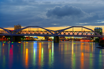 Fototapeta na wymiar Bridge over the Neckar River, city of Mannheim