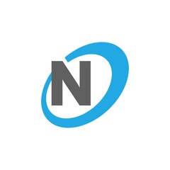 N letter initial in oval logo design