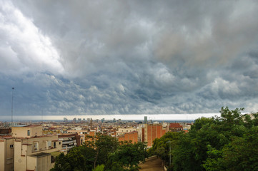 Huge storm over Barcelona, Spain