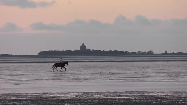 Reiter im Wattenmeer vor Insel Neuwerk