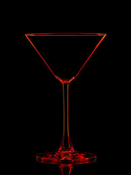 Silhouette Of Red Martini Glass With Clipping Path On Black Background.