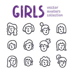 Girls outline vector avatars collection