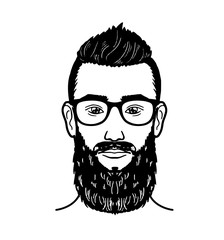 Vector portrait Hipster Image of bearded man for barbershop