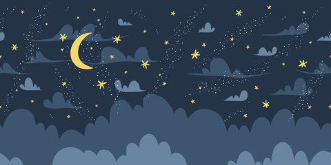 Night sky vector seamless pattern