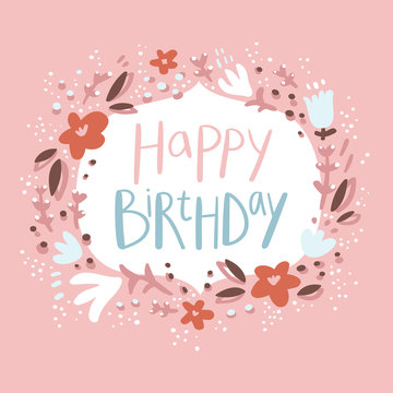 Pink floral birthday congratulation card
