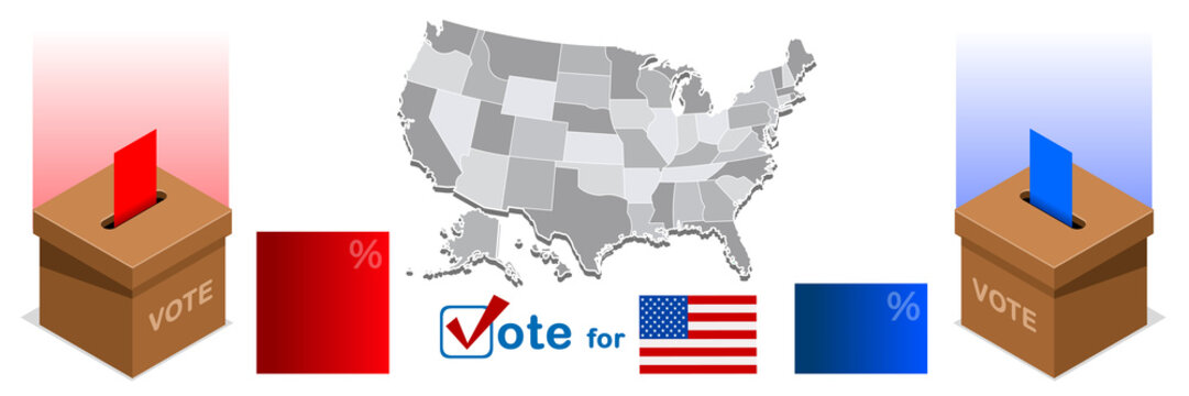 Usa Election 2016 winner news. Republican candidate win infographic. Vote pools result. Us Presidential debate symbol isolated vector icon. Trump debate result flat isometric vector banner
