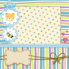 Baby shower invitation . Cute baby invitation with bee and teddy bear 