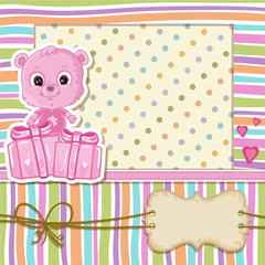 Teddy bear for baby girl . Baby shower invitation