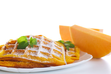 sweet pumpkin waffles on the plate