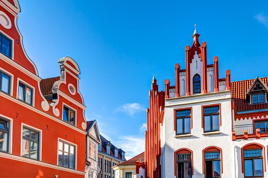 Historische Gebäude-Architektur in der Innenstadt der Hansestadt Wismar