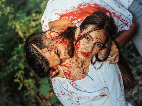 halloween couple with blood