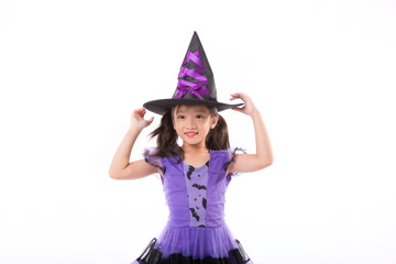 Little witch girl costume isolated on white background, Hallowee