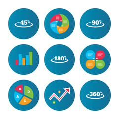 Angle degrees icons. Geometry math signs.
