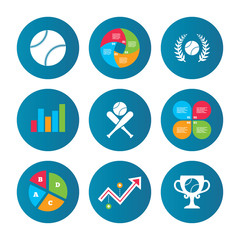 Baseball icons. Ball with glove and bat symbols.