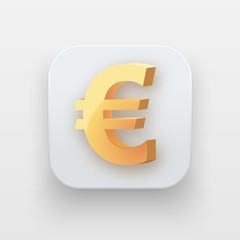 Obraz premium Money luxury icon. Currency Symbol of Gold Euro on light backdrop with shadow. Vector Illustration Isolated on background