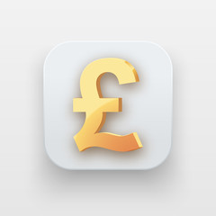 Money luxury icon. Currency Symbol of Gold Pound on light backdrop with shadow. Vector Illustration Isolated on background