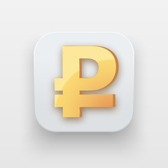 Money luxury icon. Currency Symbol of Gold Ruble on light backdrop with shadow. Vector Illustration Isolated on background