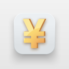 Obraz premium Money luxury icon. Currency Symbol of Gold Yen on light backdrop with shadow. Vector Illustration Isolated on background