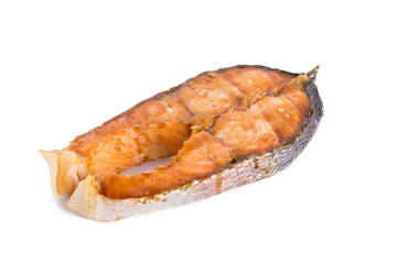 Salmon steak on white background.