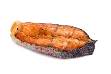 Salmon steak on white background.