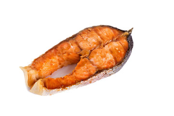 Salmon steak on white background.
