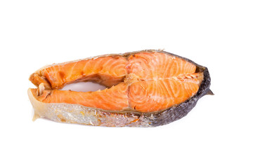 Salmon steak on white background.