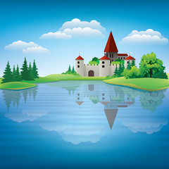 Obraz na płótnie Canvas Cartoon hand drawing color castle Illustration