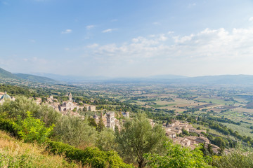 Fototapeta na wymiar Assisi, Italy. The town on the slopes of Monte Subasio