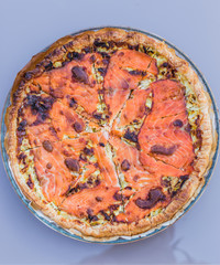 seafood pizza with salmon fish