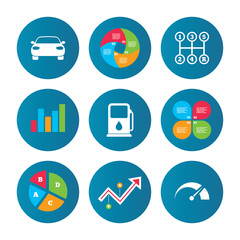 Transport icons. Tachometer and petrol station.