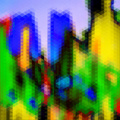 Abstract triangular background resembling modern architecture. Blue, green, yellow and orange abstract city