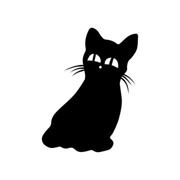 Black silhouette of a cat with big eyes