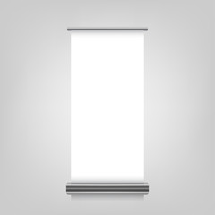 mock up of realistic roll up stand on white background. 3d vector illustration. roll up display banner