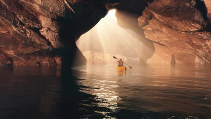 Fotobehang Chocoladebruin Boat in cave.  © Orlando Florin Rosu