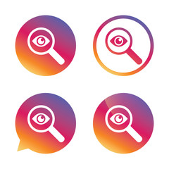 Investigate icon. Magnifying glass with eye.