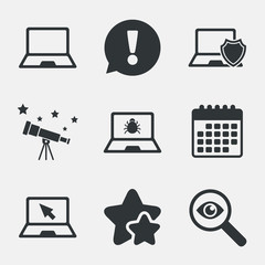 Notebook laptop pc icons. Virus or software bug.