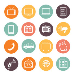 Flat design advertising elements icons web development service, social media marketing .