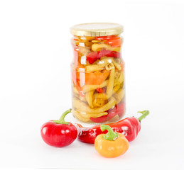 Fototapeta na wymiar Canning, Jar, Food.vegetableson white background