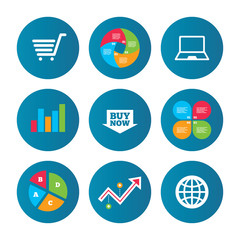 Online shopping icons. Notebook pc, cart, buy.