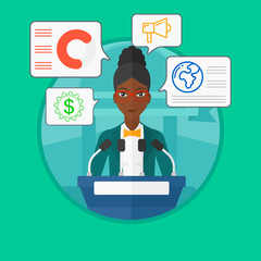 Female speaker on the podium vector illustration.