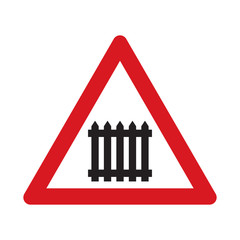 Traffic sign level crossing with barries ahead. Vector illustration.