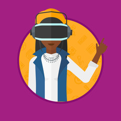 Woman wearing virtual reality headset.