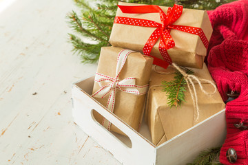 Christmas presents in decorative boxes