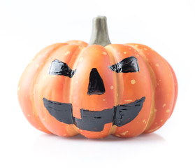 Pumpkin with halloween phrases on white background