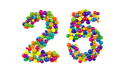 Colored balls in the shape of number twenty five